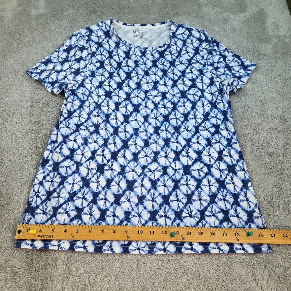 Talbots T Shirt Womens L Short Sleeve Shibori Medallion Print Cotton Blue White